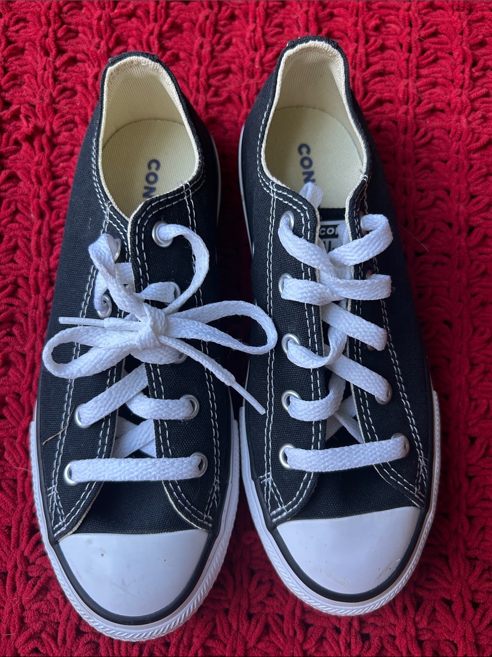 Converse Kids Black Canvas Low Top Sneakers with White Laces